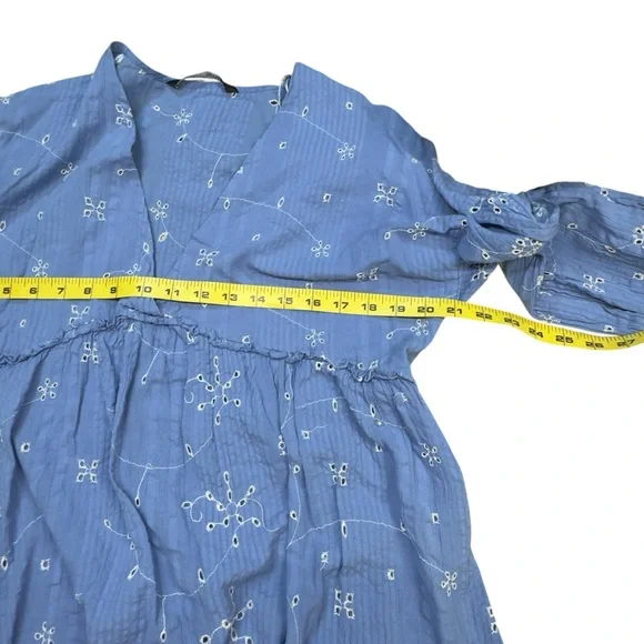 Zara Blue Smocked 3/4 Sleeve Embroidered Tunic‎ - Picture 8 of 11
